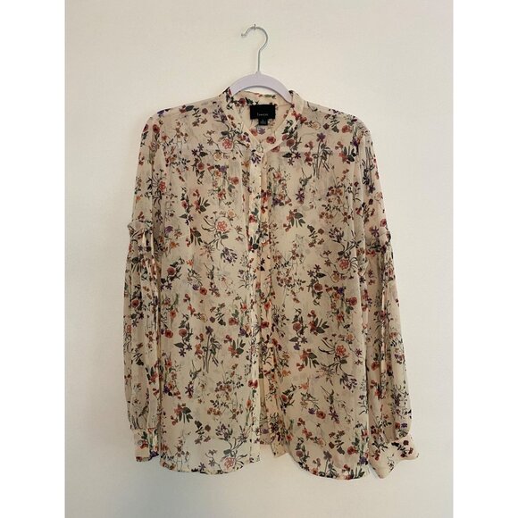 Lumière Tops - Lumière Floral Long-Sleeve Blouse With Button Front & Sheer Fabric Size L